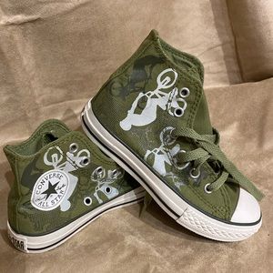 Converse All Stars Chuck Taylors youth size 12, BMX bicycle print